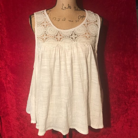 Time and Tru Tops - Time and Tru Cold ShoulderBoho Hippie Lace  Blouse